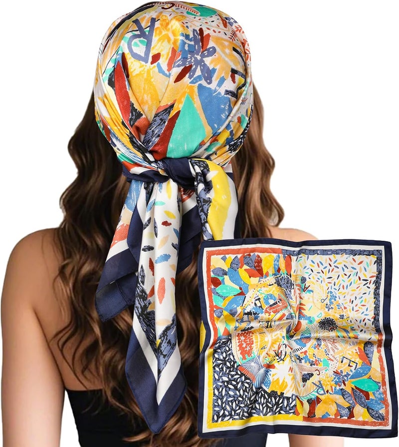 Sumolux Head Hair Scarf for Women Like Satin Silk Scarf Bandana Hair Wrapping Night Large Square Scarves 27.5" - Image 1